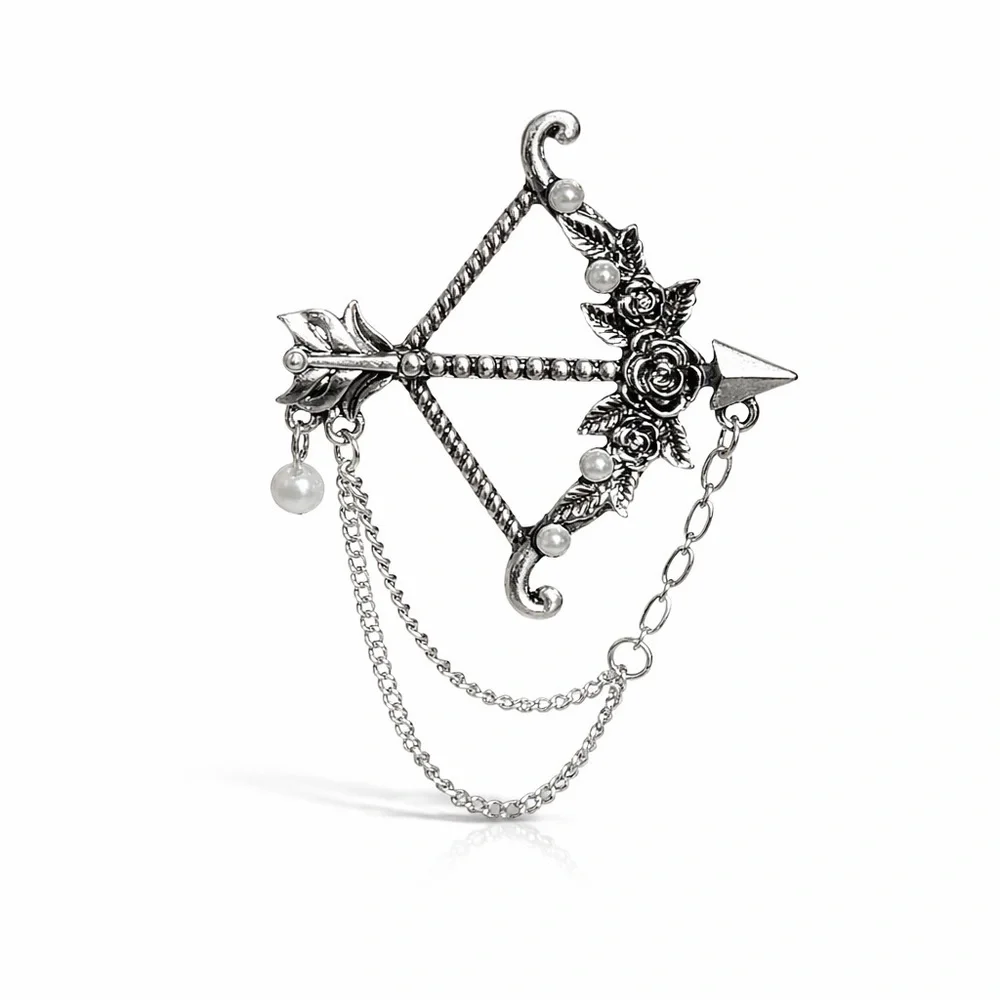 Elegant Silver Bow and Arrow Brooch